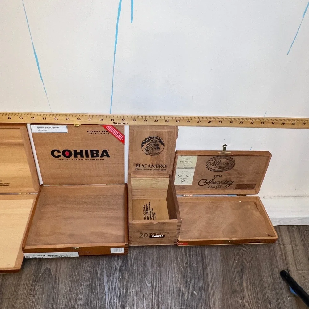Vintage Wooden Cigar‎ Boxes Set of 4 Ashton Cohiba Bucanero Padron Empty Display